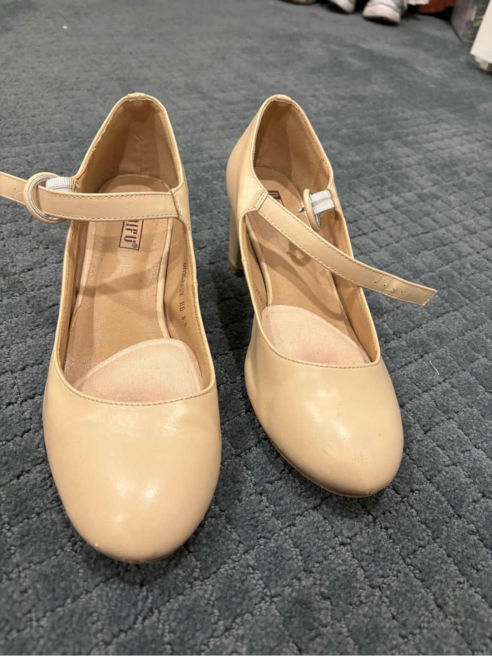 Beige Mary Jane Heels with Ankle Strap - Women's Dress Pumps